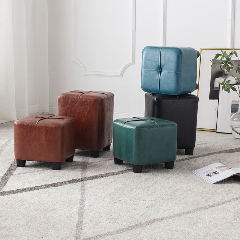 Modern Stain Resistant Ottoman Circle Shape Yellow Leather Cube