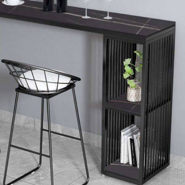 Black Stone Top Bar Dining Table Modern Rectangle Bar Table with Storage