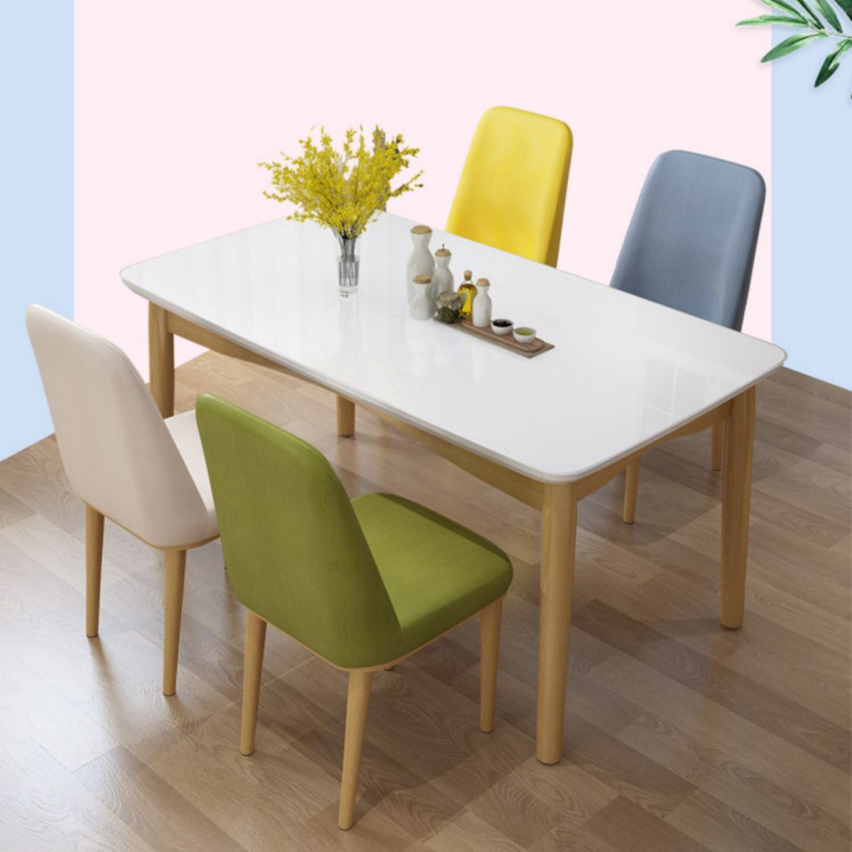 Modern Sintered Stone Table Set of 5/7 with Rectangle Table Dining Set with Leather Chairs