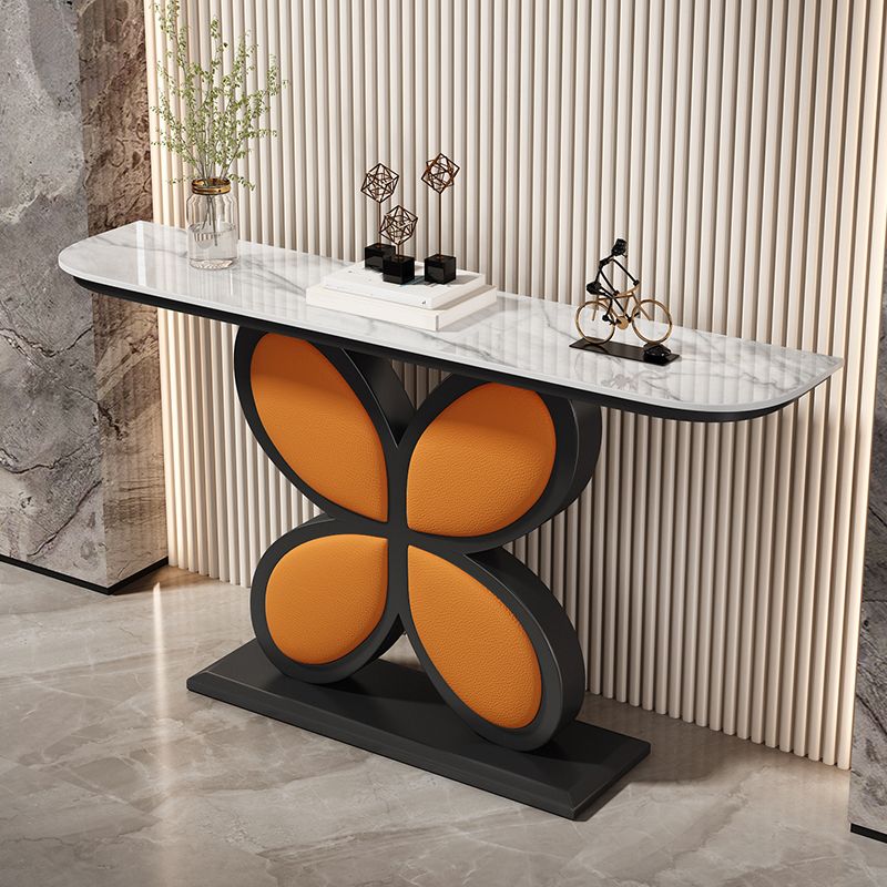 Stone Half Moon End Table 1-shelf 31.5-inch Tall Accent Table