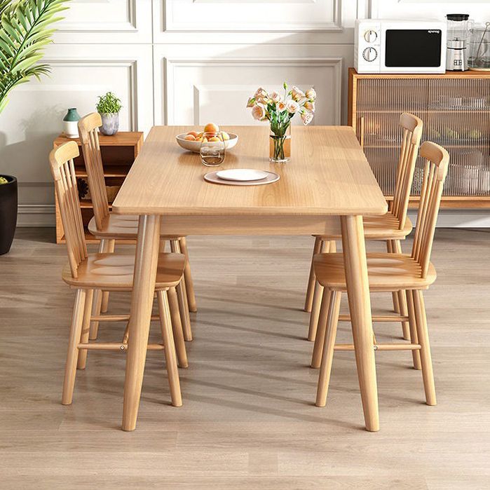 Mesa de comedor de estilo simple madera de goma de madera maciza con 4 patas mesa base en color de madera