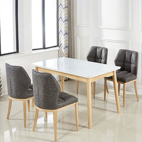 Sillas de comedor sin brazos de cuero, sillas laterales tapizadas modernas con patas de metal