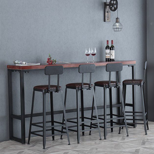 Industrial Leather Top Barstool Black 4 Legs Bar Stool for Indoor