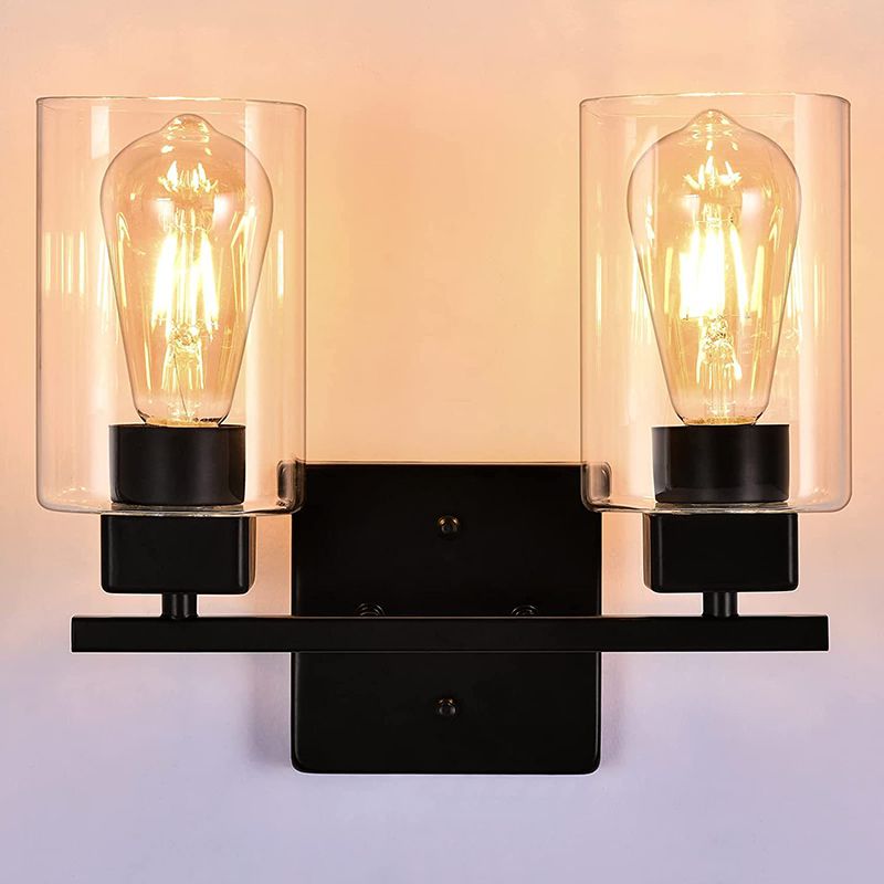 Glass Shaded Bath Vanity Lighting Industrial Black Light for Bathroom