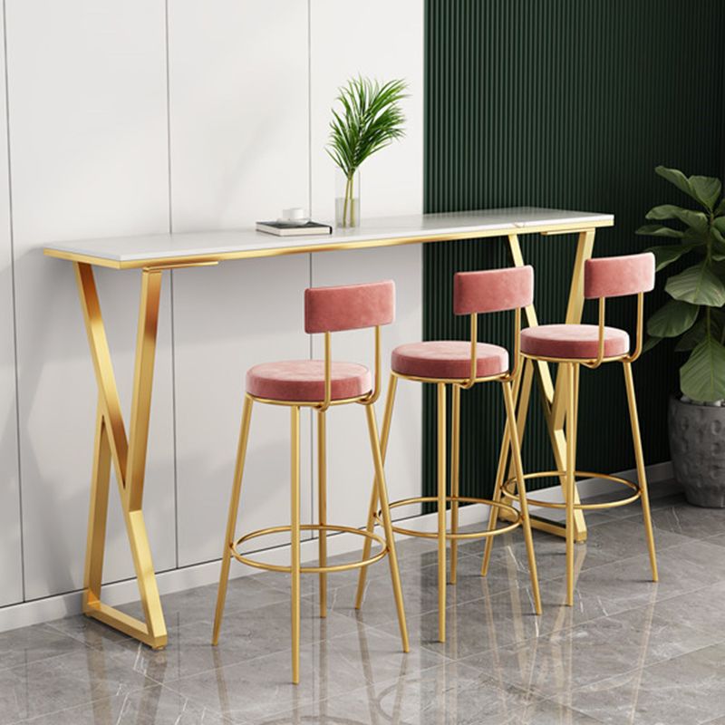 Glam Backrest Dining Stools Round Bar Stools with Metal Legs