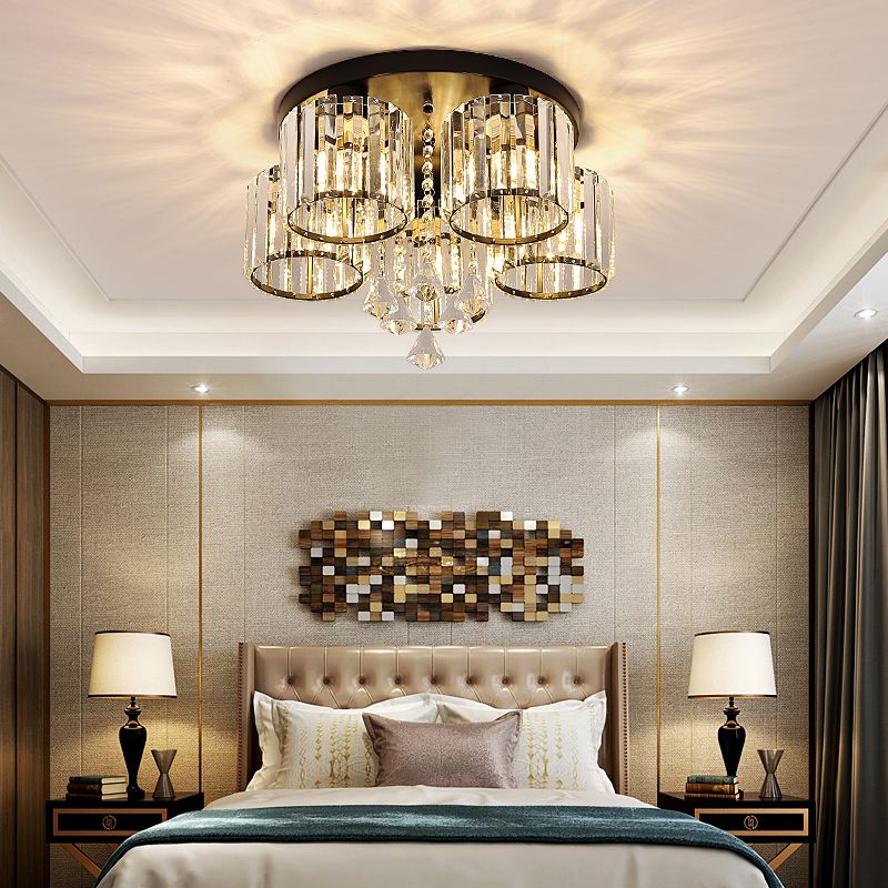 Living Room Flush Mount Lighting Modern Ceiling Light with Cylinder Crystal Shade