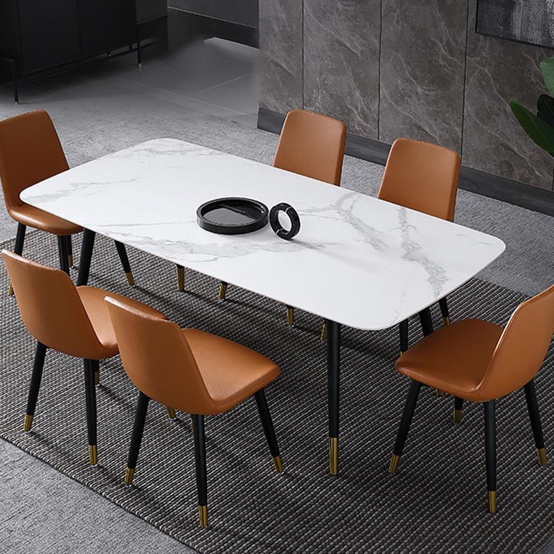 Contemporary Stone Dining Table Black Rectangle Dining Table with 4 Wood Legs