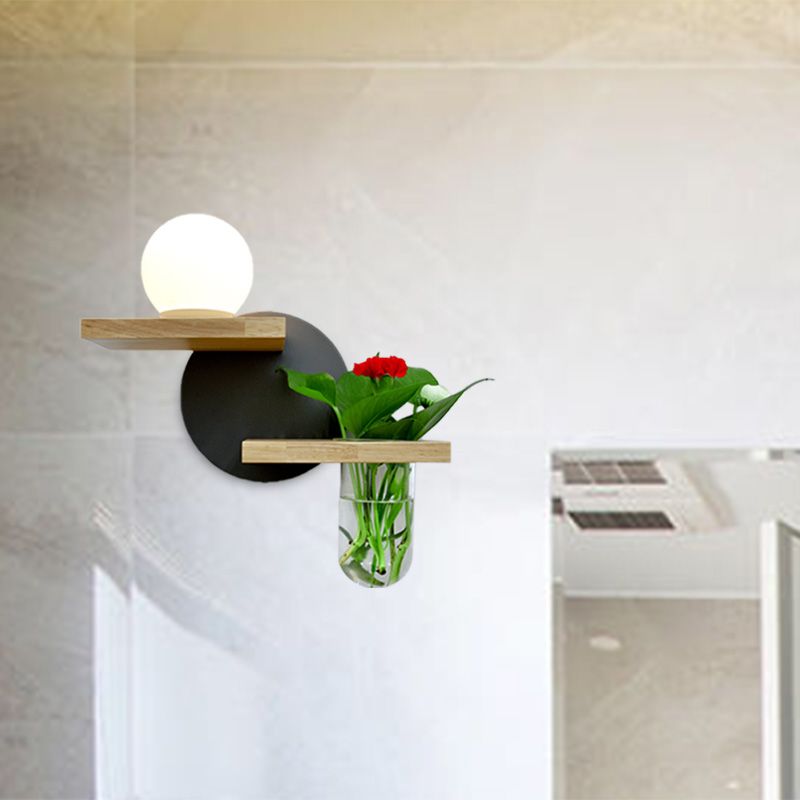 Simple Globe Sconce Fixture 1 Light Wooden LED Wall Lamp in Grey/White/Green for Living Room, Left/Right