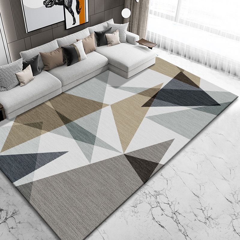 Modernist Geometric Pattern Rug Brown Polyester Rug Non-Slip Pet Friendly Washable Are Rug for Bedroom