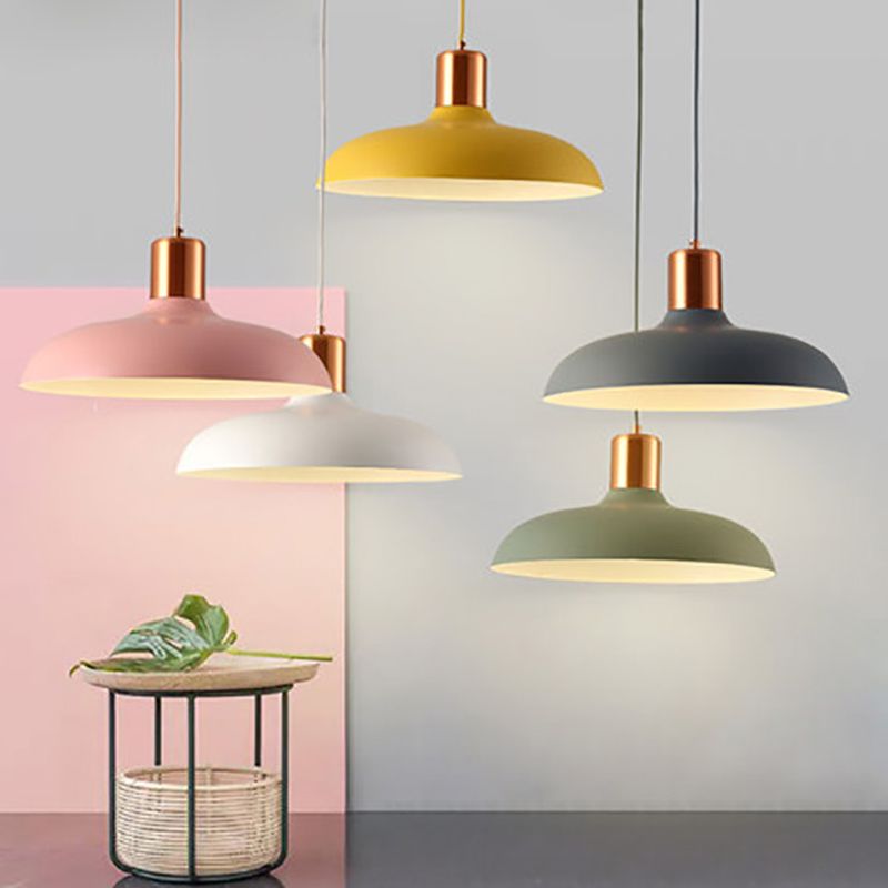 Bowl Shaped Restaurant Pendulum Light Metal 1 Bulb Macaron Suspension Pendant Light