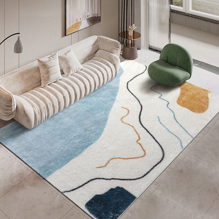 White Tone Casual Indoor Rug Polyester Abstract Pattern Carpet Anti-Slip Backing Rug for Home Decor