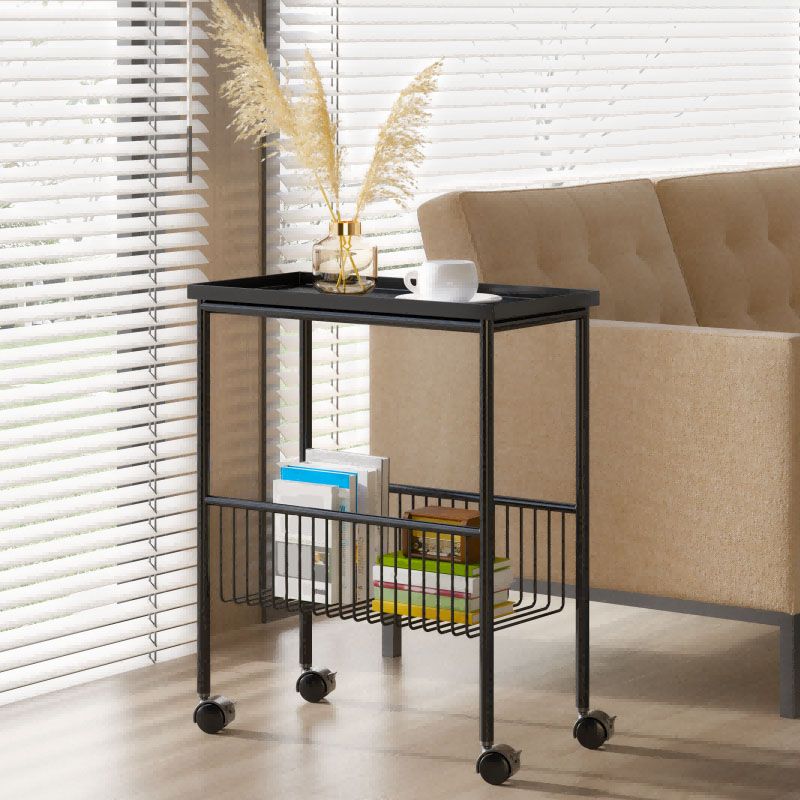 Mid-Century Metal Rectangle Tray Top Side Table 4 Legs End Table with Storage
