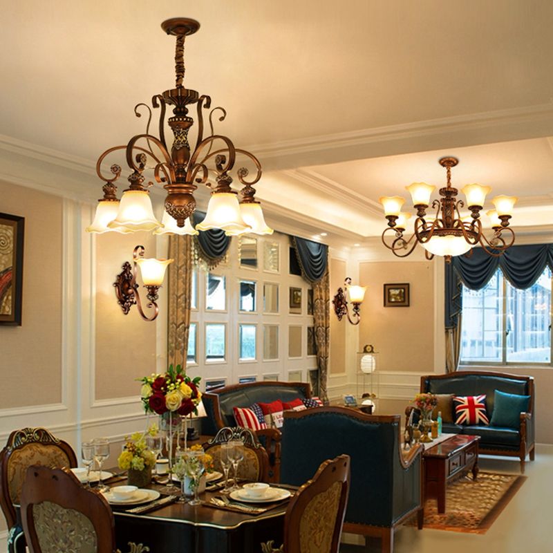 Bell Frosted Glass Chandelier Pendant Light Vintage Living Room Suspended Lighting Fixture