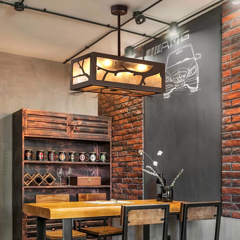 6 cabezas Semi Flush Mount Cottage Rectangle Metal cerca de la luz del techo en óxido con tono de lámina de mica