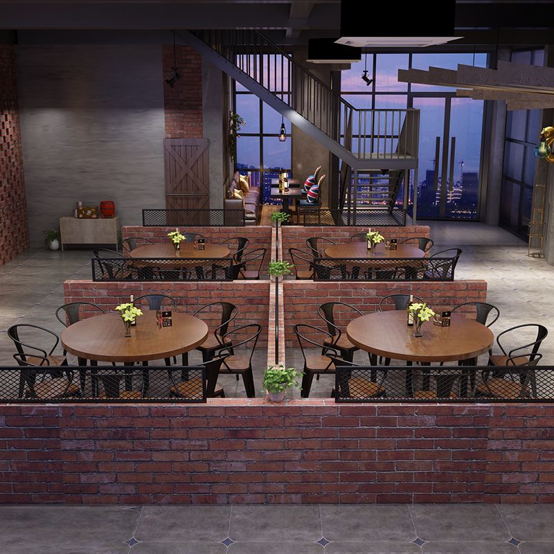 Modern Coffee Shop Dining Table Round Solid Wood Table in Brown