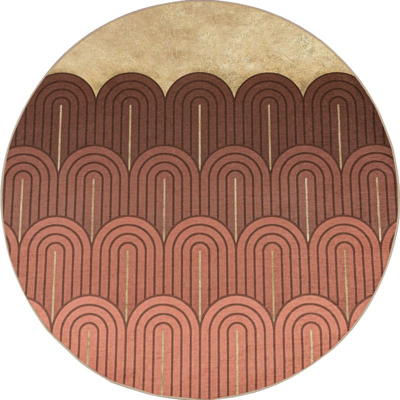 Modernism Geometric Rug with Stripe Orange Chenille Rug Non-Slip Pet Friendly Washable Area Rug for Bedroom