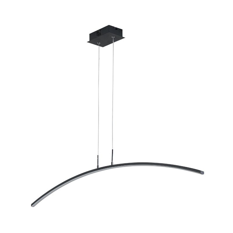 Curved Linear Hanging Lamp Simplicity Metallic Black/White LED Island Lighting Ideas in Warm/White Light