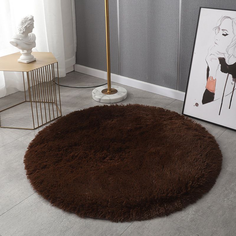 Plush Round Rug Area Rug Polyster Non-Slip Backing Washable Carpet for Bedroom