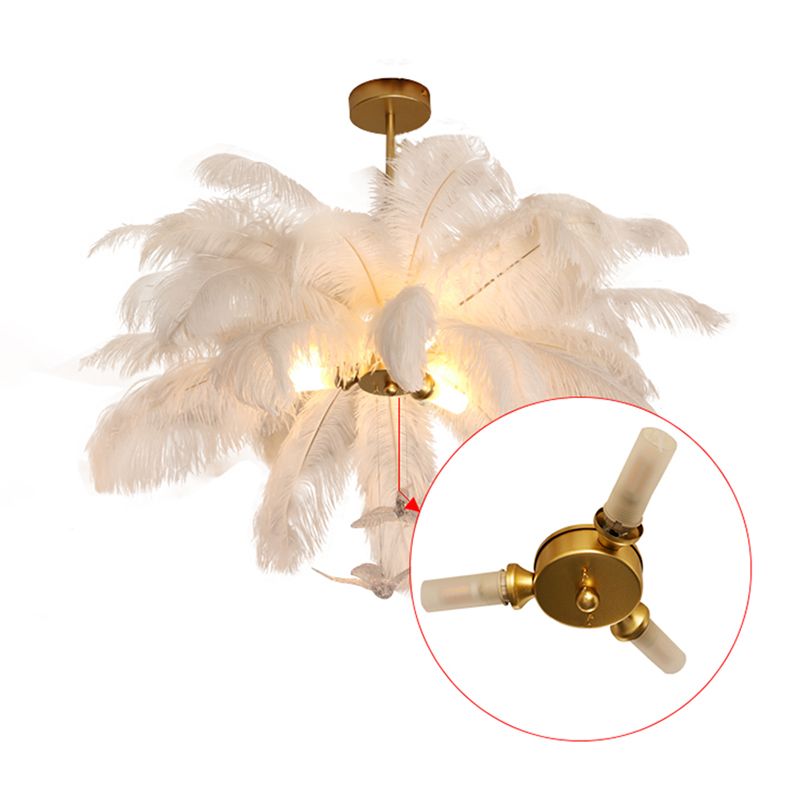 Shaded Ceiling Chandelier Simplistic Feather White Chandelier Light Fixture for Living Room