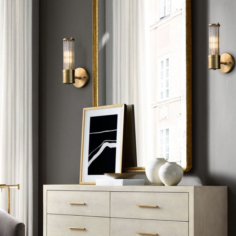 Solid Brass and Glass Bathroom Vanity Lighting 1 / 2 - Light Bath Sconce in Gold