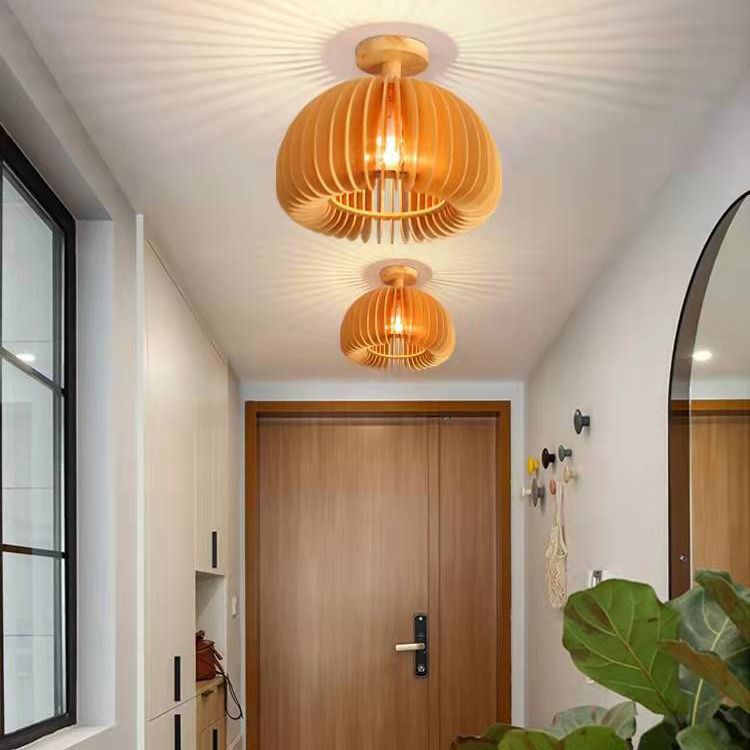 Modern Concise Flush Mount Wooden Pumpkin Ceiling Fixture for Interior Spaces