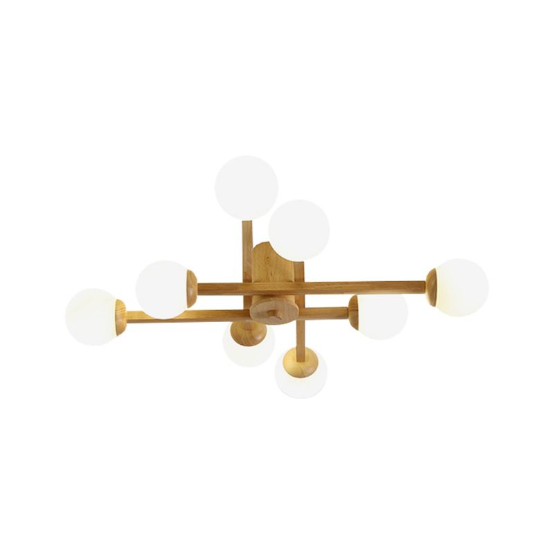 Modo Living Room Semi Flush Mount Opal Glass Simplicity Close To Ceiling Chandelier in Wood