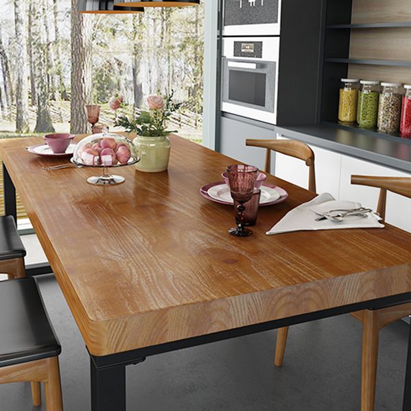 Industrial Brown Dining Table Rectangle Shape Solid Wood Dining Table with Double Pedestal Bases
