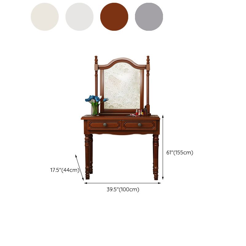 Victorian Solid Wood Vanity Makeup Dressing Table Stool Set with Mirror