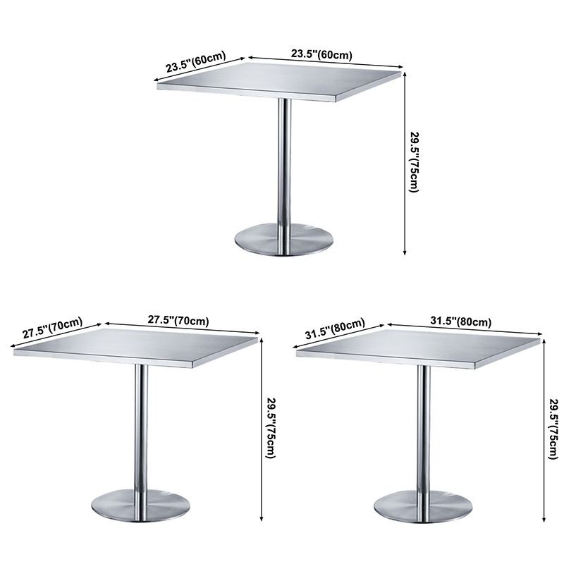 Quadratisch Dichtungstisch Industrie aus Edelstahl Dinnerzimmer Tisch mit Tulpbasis