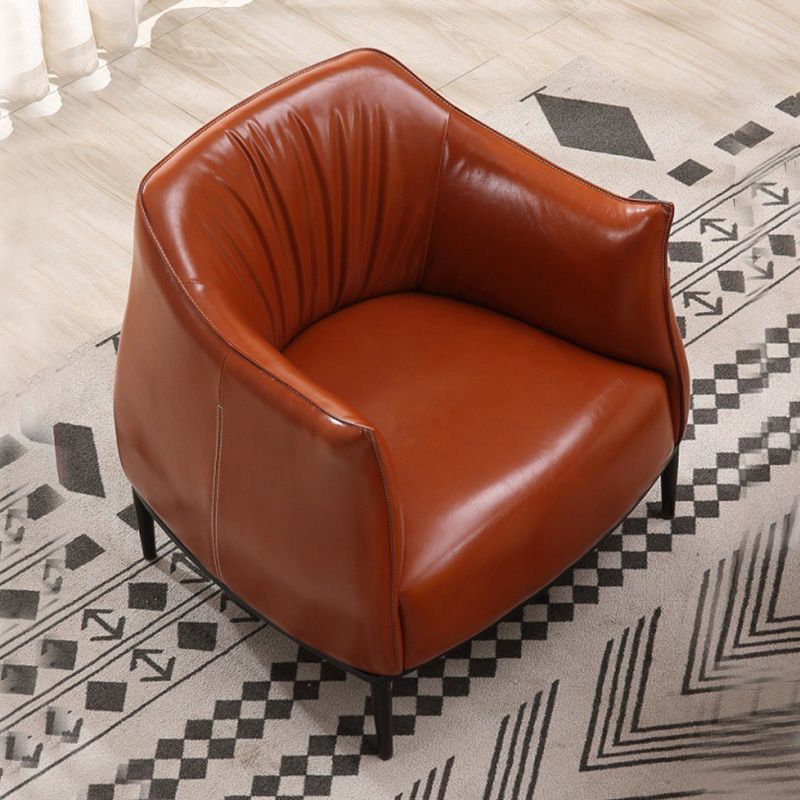 31"Wide Modern Faux Leather Sloped Arms Barrel Chair with Basic Four Legs