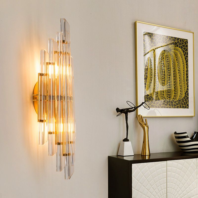 Tube Clear Crystal Wall Light Fixture Contemporary 2 Lights Golden Wall Lamp for Living Room