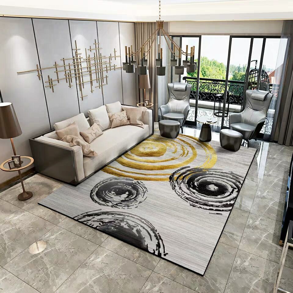 White Modern Rug Polyester Geometric Pattern Rug Washable Rug for Home Decor