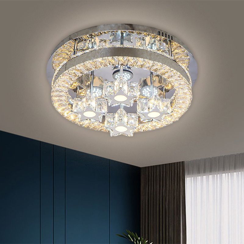 Halo Flush Light Fixture Simple Clear Crystal Stainless-Steel LED Ceiling Lighting with Star/Spiral Design for Living Room