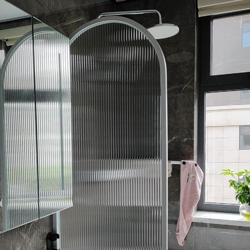 White Full Frame Single Fixed Panel, Half Partition Arched Waterproof Bathroom Screen