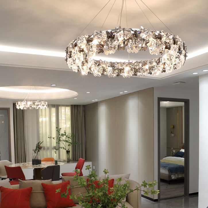 Flowering Butterfly Shape Crystal Circular Pendant Lamp for Living Room Bedroom