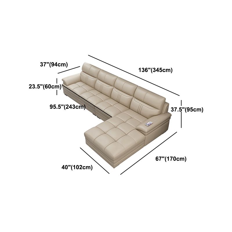 Pillow Top Arm Sectional Sofa 37.4"High Leather Cushion Back Sofa,Beige