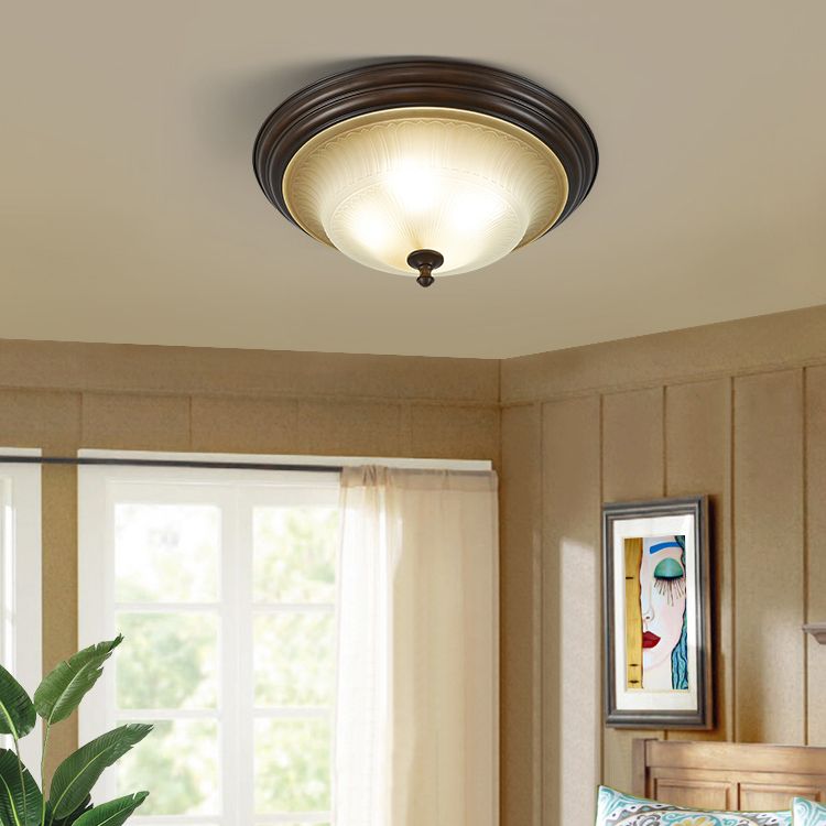 20" Wide Classic Bowl Flush Mount with Glass Shade Bronze Flush Ceiling Light for Bedroom
