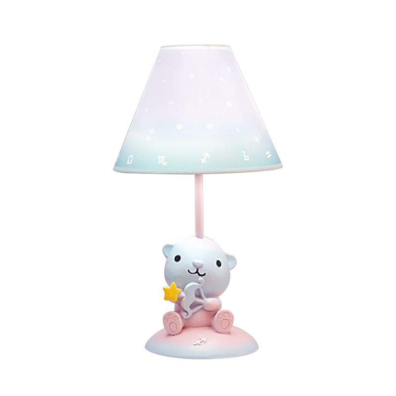 Pink Constellation Nachttisch Leuchtkarikatur 1 Glühharz -Nachttisch -Lampe mit Kegelstoffschatten