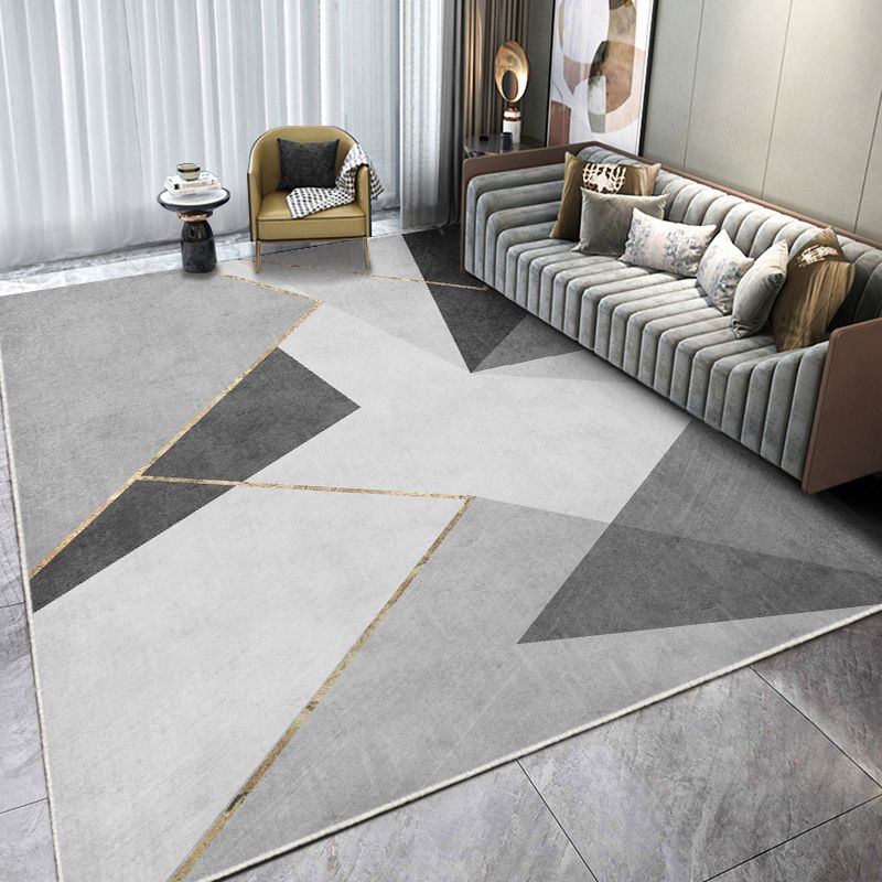 Chic Modern Carpet Grey Geometric Print Rug Polyester Stain Resistant Rug for Home Decor