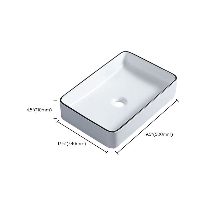 Modern Bathroom Sink with Single Faucet Hole Porcelain Rectangular Vessel Bathroom Sink