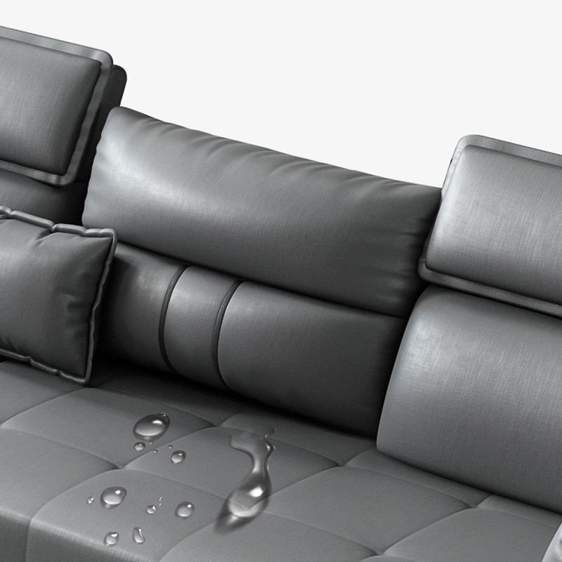 Square Arm Grey Cushion Back Contemporary Storage Adjustable Living Room Sofa