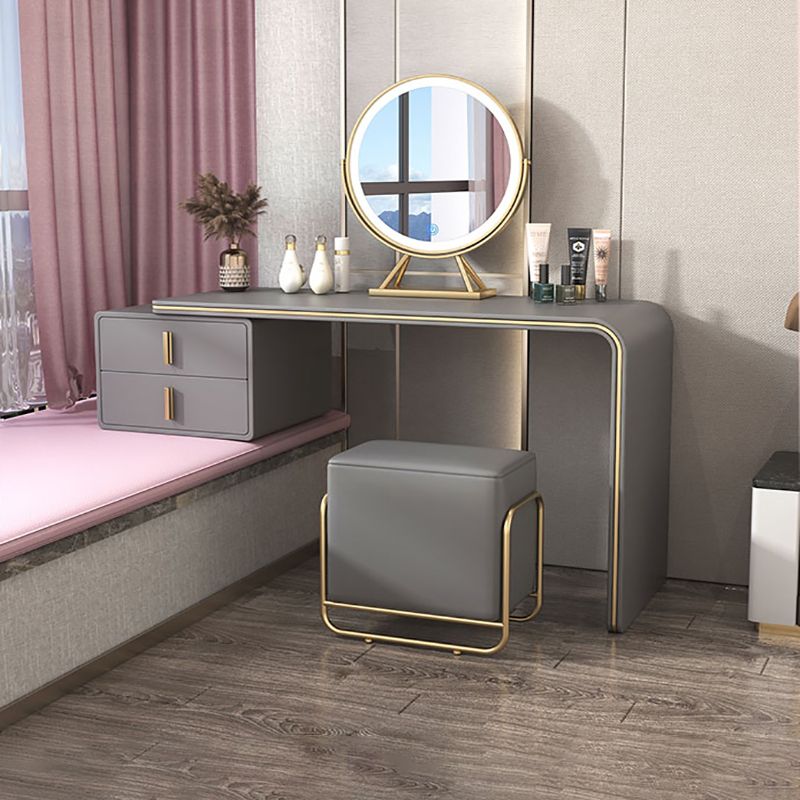 Glam Double Drawers Faux Leather Bedroom with Makeup Table and Stool Make-up Vanity