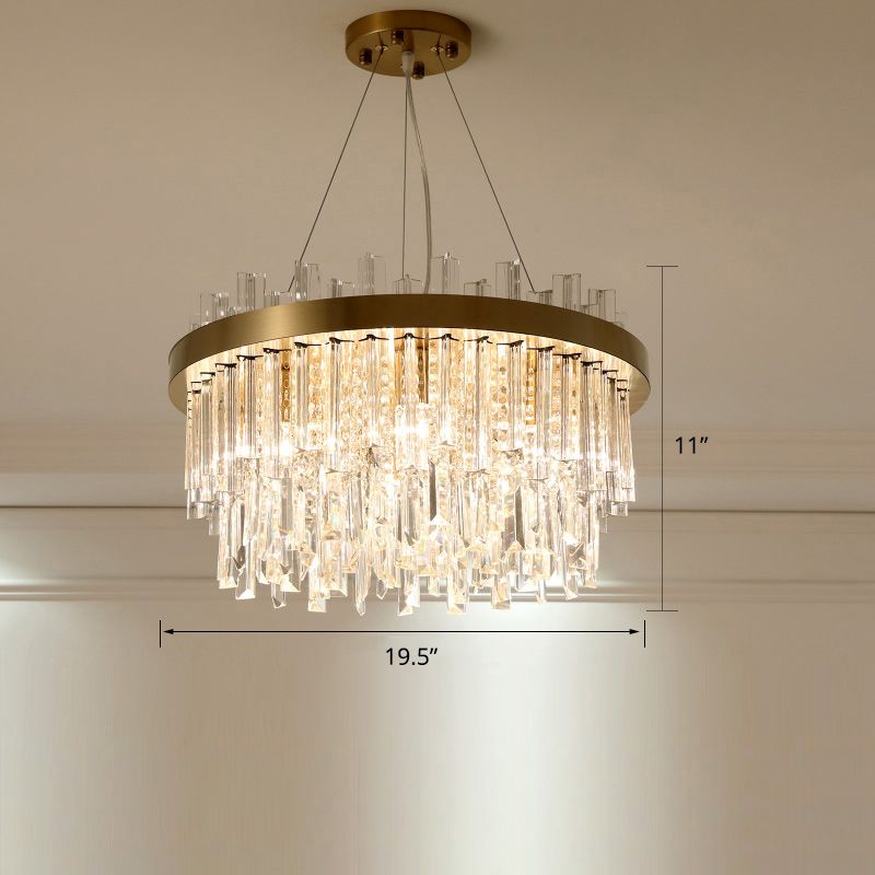 Round Chandelier Light Fixture Modern K9 Crystal Brass Suspension Lamp for Bedroom