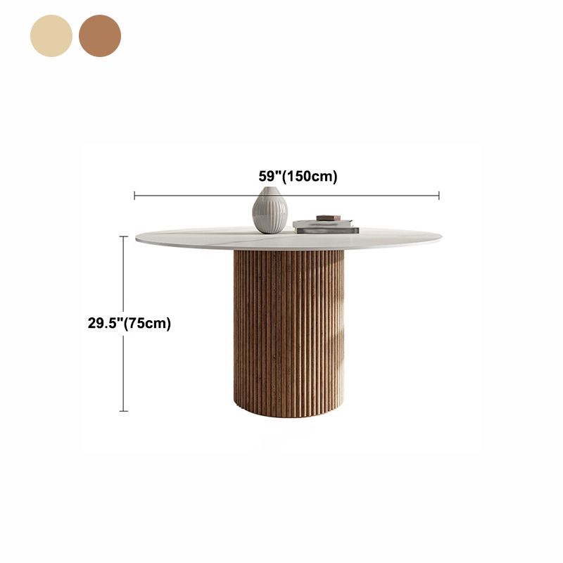 Contemporary Stone Dining Table Round Dining Table with Wood Pedestal Base