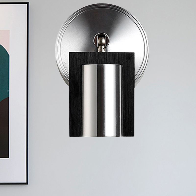 1 Light Bedroom Wall Sconce with Cylinder Metal Shade Black Wall Mount Light in Warm/White Lighting