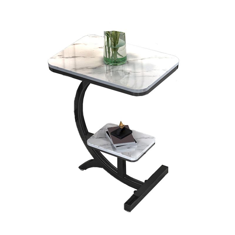 2-Tier Modernistic Metal C Side Table Slate Top Rectangular End Table