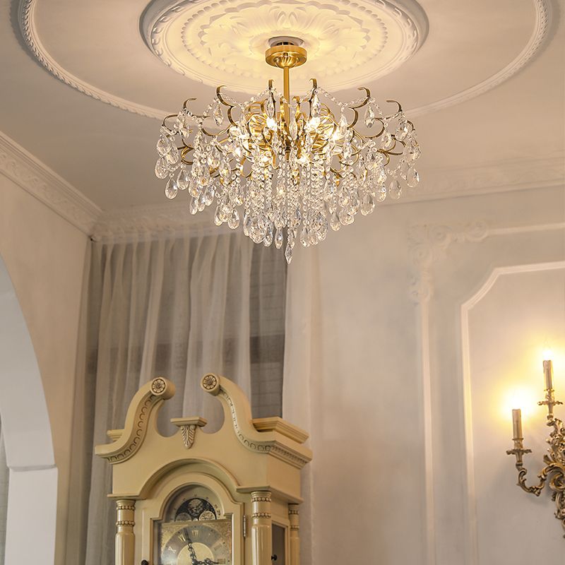Traditional Chandelier Light Fixtures Multi-Head Crystal Suspension Pendant Lamps