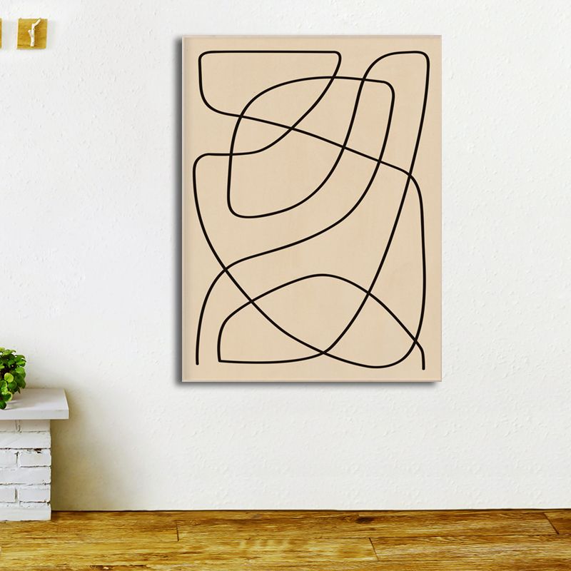 Minimal Free Line Canvas Art in Black on Beige Sitting Room Wall Decor, Textured