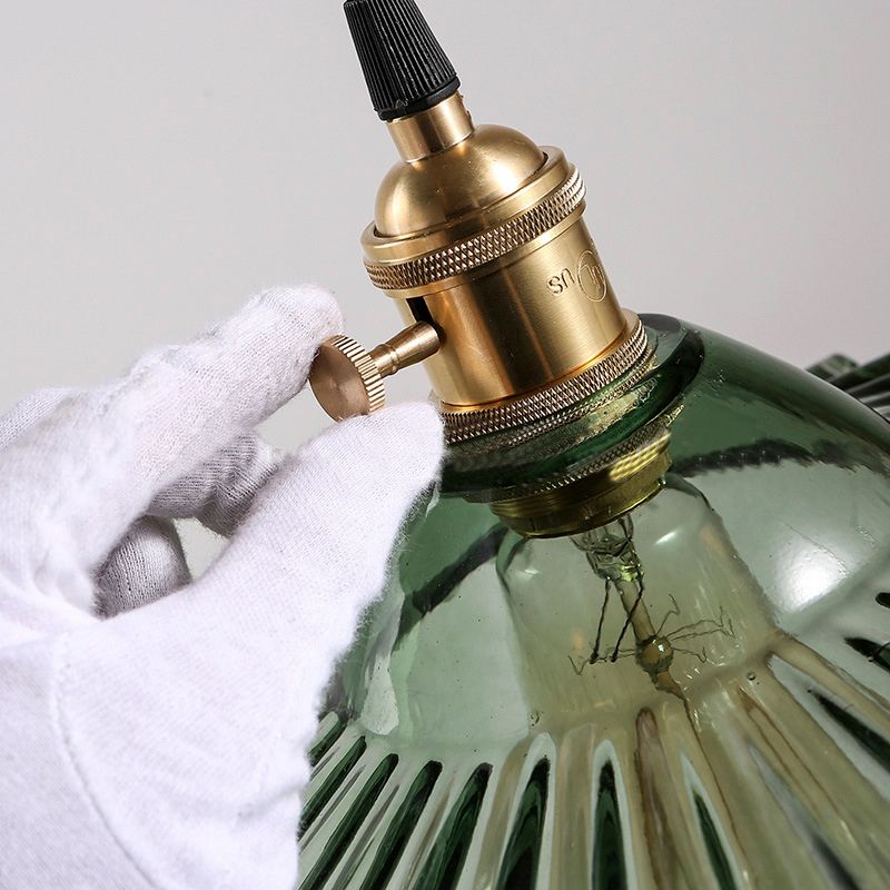 Scalloped Prismatic Glass Pendant Lighting Industrial One Light Dining Room Hanging Lamp in Green