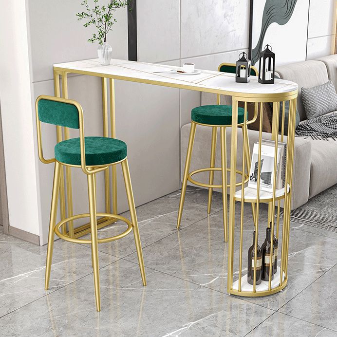 Free Form Double Pedestal Bar Dining Table Modern Stone and Metal Bar Table